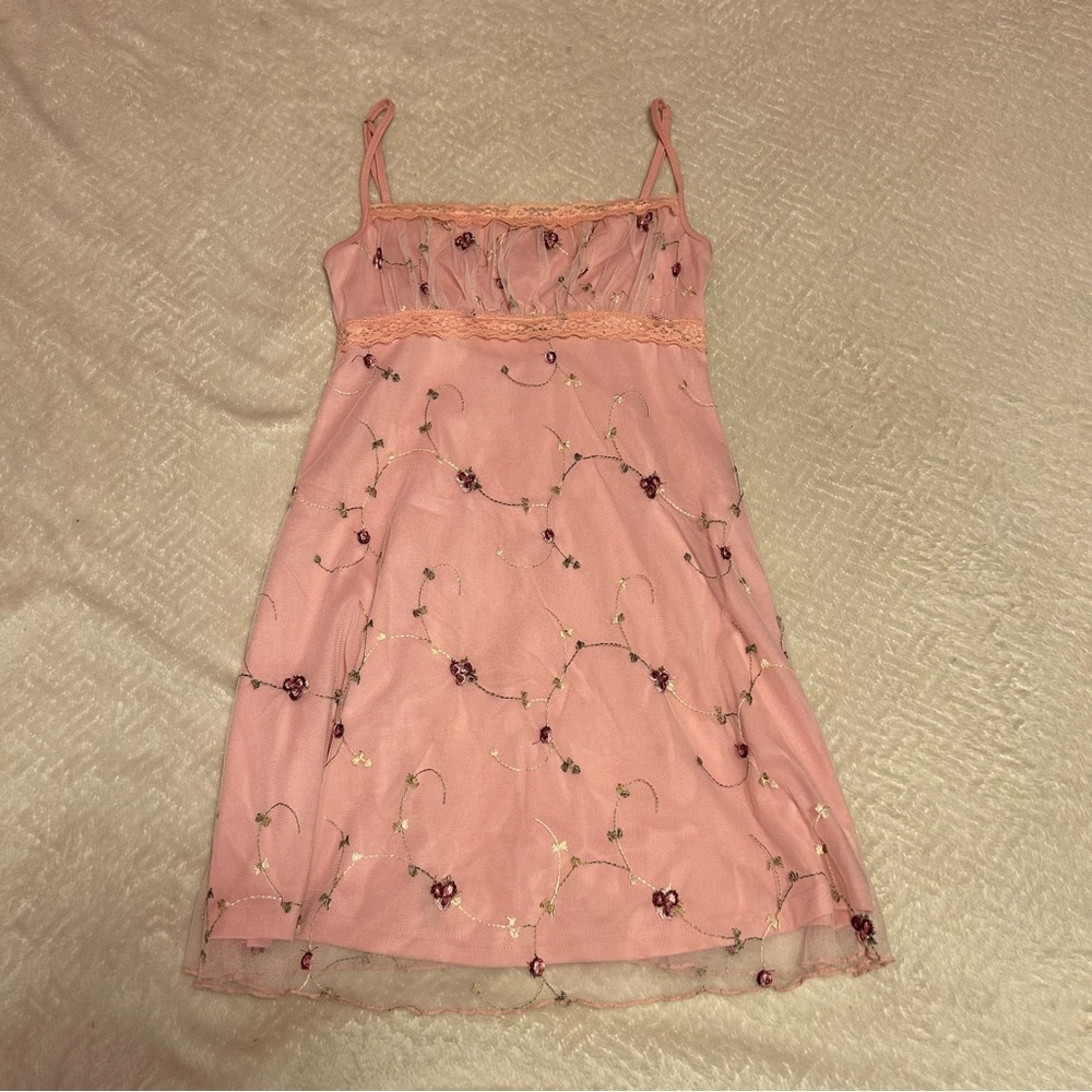 Pink Floral Embroidered Dress